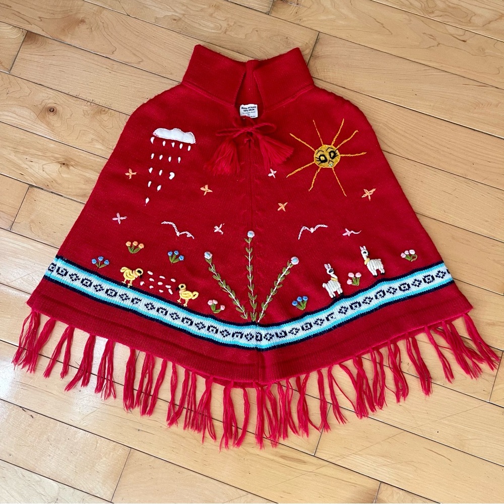 KIDS PONCHO Red Beautiful and Warm